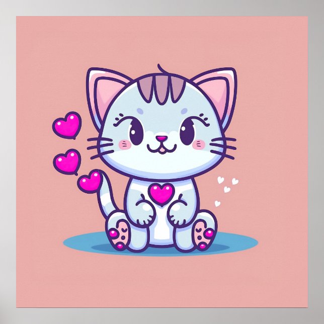 Póster Gato gatito lindo con corazones inspirados por San (Frente)