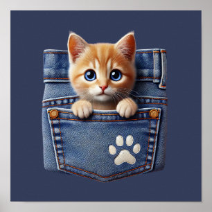 Póster Gato gatito lindo en el bolsillo de Denim