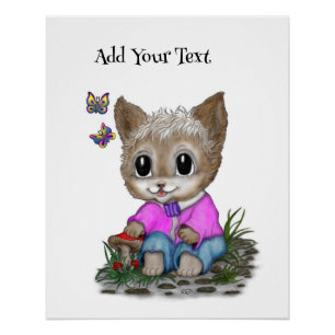 Póster Gato Gatito Lindo y Mariposa
