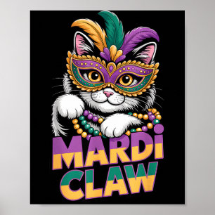 Póster Gato gatito Mardi Claw máscara de disfraz púrpura