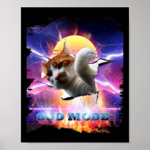 Póster Gato Gatito Rompió Pared Juegos Jugador Dios Modo