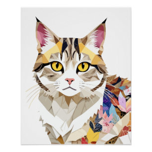 Póster Gato Gato Adorable Diversión Animal Colorful Geomé