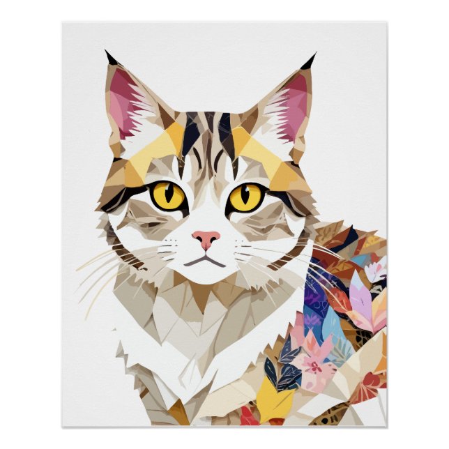 Póster Gato Gato Adorable Diversión Animal Colorful Geomé (Anverso)