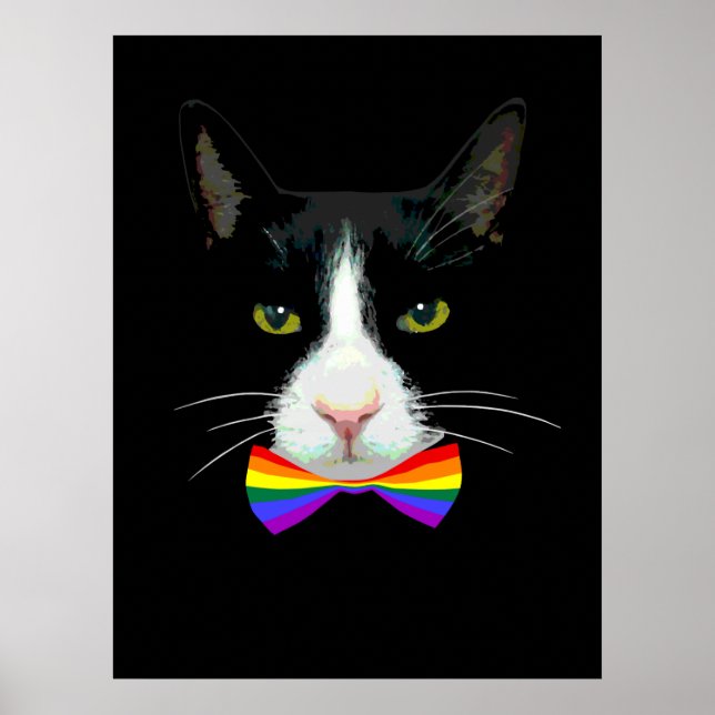 Póster Gato gay LGBT con corbata de arco iris (Frente)
