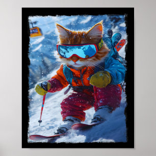 Póster Gato genial de esquí divertido regalo de aventura
