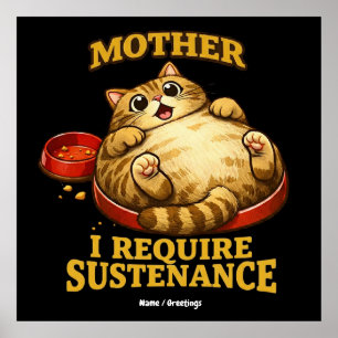 Póster Gato Gordo Divertido "Necesito Sustento" Lindo