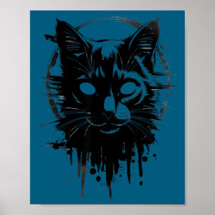 Póster Gato Gótico Horripilante Lindo Dibujo Kitty Alt Ng