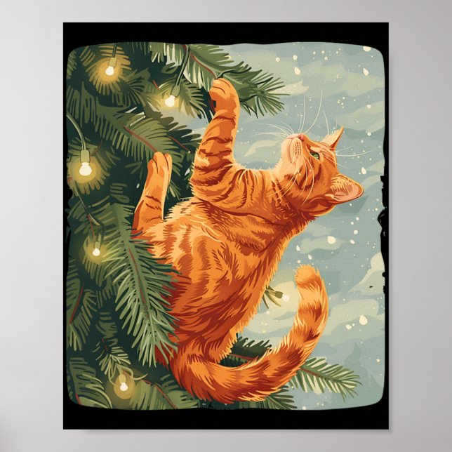 Póster Gato Gracioso Con Árboles De Navidad Para Gatos De (Frente)