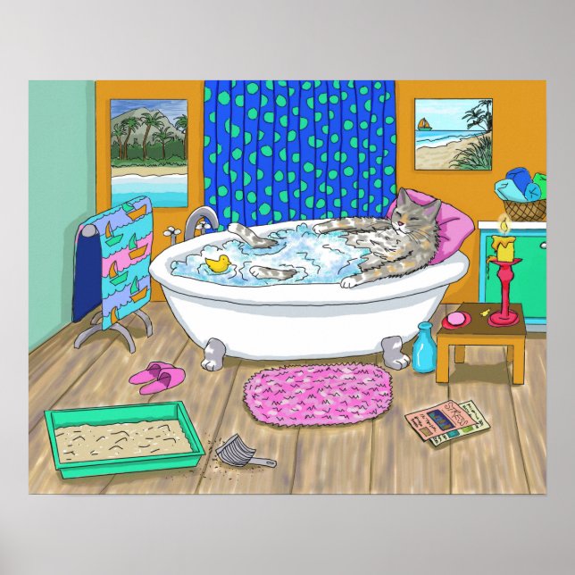Póster Gato gracioso en baño Cat 665 (Frente)