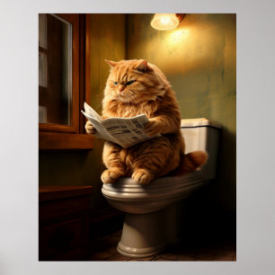 Póster Gato gracioso en el inodoro   Quirky Baño Humor