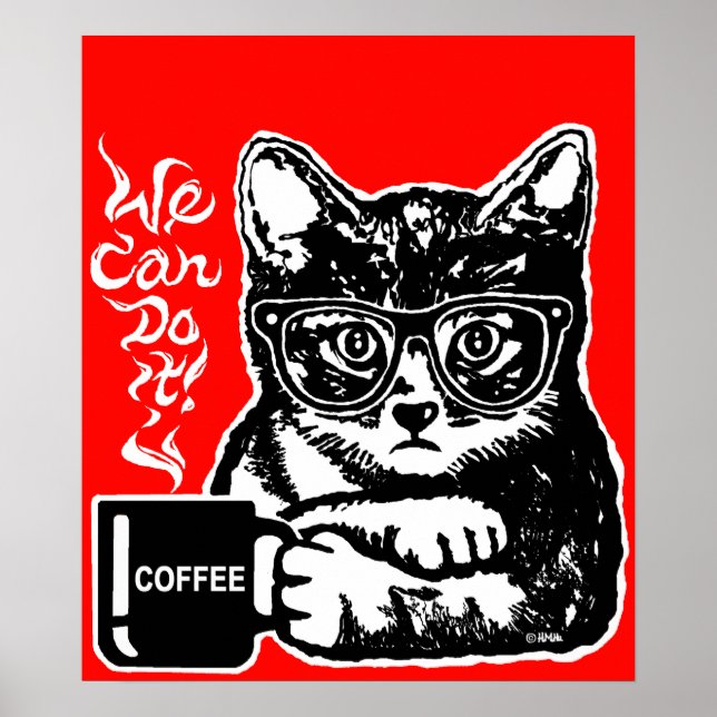 Póster Gato gracioso motivado por el café (Frente)