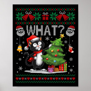 Póster Gato gracioso que negro gato árbol de Navidad feo