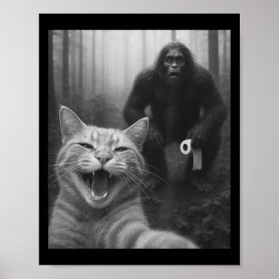 Póster Gato gracioso sorprendido de feliz selfie con palo