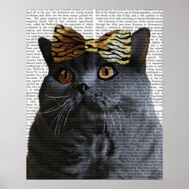 Póster Gato gris con arco de leopardo (Frente)