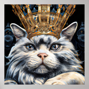Póster Gato gris en una corona