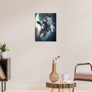 Póster Gato gris lindo volando en el espacio