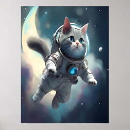 Póster Gato gris lindo volando en el espacio