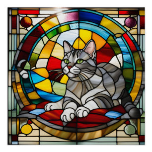 Póster Gato Gris Tabby Vidrio Emplomado