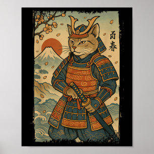 Póster Gato Guerrero Samurai Gato japonés Ukiyo-e Gato de
