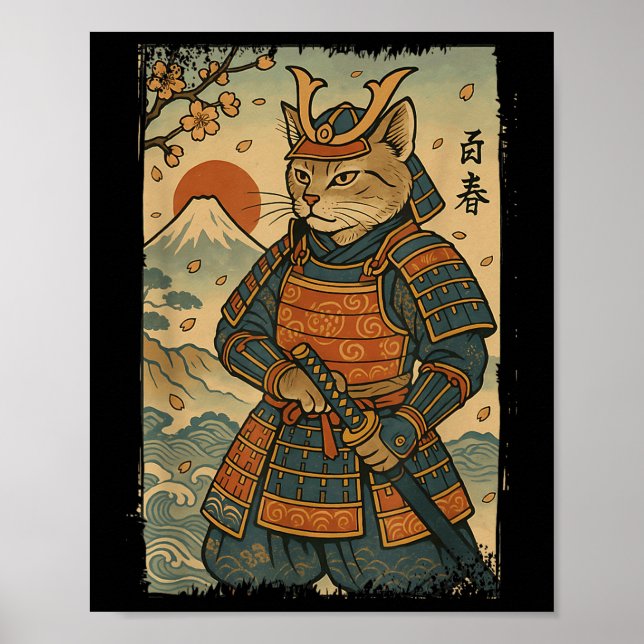 Póster Gato Guerrero Samurai Gato japonés Ukiyo-e Gato de (Frente)