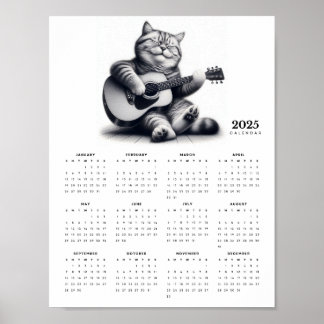 Póster Gato Guitarista Calendario 2025 Fino musical