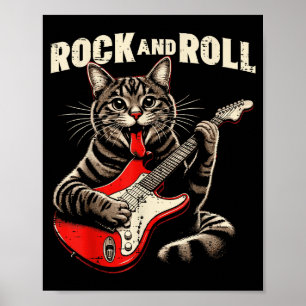 Póster Gato Guitarra Eléctrica Rock And Roll Rocker Gatit
