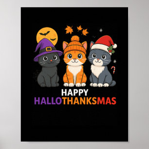 Póster Gato Halloween Navidad Feliz Hallothanksmas Día de