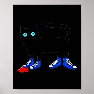 Póster Gato Harris con tela azul zapatillas de tela rojo