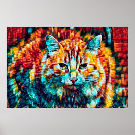Póster Gato hippie azul Naranja Boho