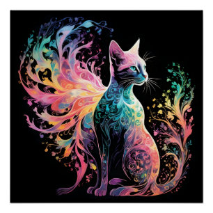 Póster Gato holográfico espectral: un prisma de elegancia