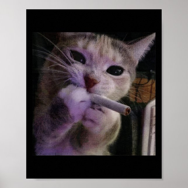 Póster Gato humeante gracioso, Cigarrillo Kitty Gen Z Mem (Frente)