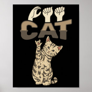 Póster Gato ILY gesto de mano en LSE Conciencia sobre la