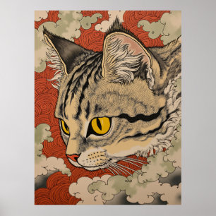 Póster Gato inspirado en Japón
