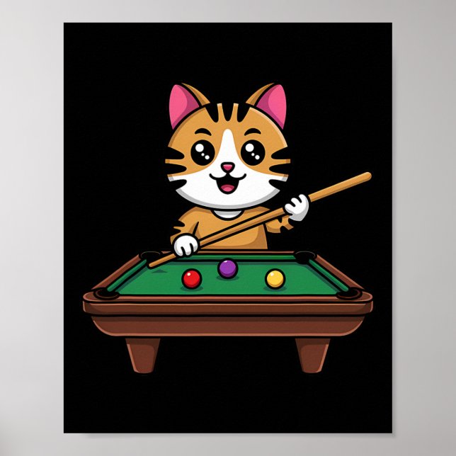 Póster Gato inteligente jugando billares Divertido M (Frente)
