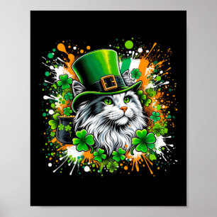Póster Gato Irlandés Patrics Day Wearing Leprechaun Gorra