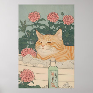 Póster Gato Japonés Atigrado Naranja en Cuarto de Baño