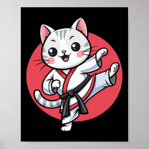 Póster Gato japonés Karate Kawaii Jiu Jitsu Mujeres Chica