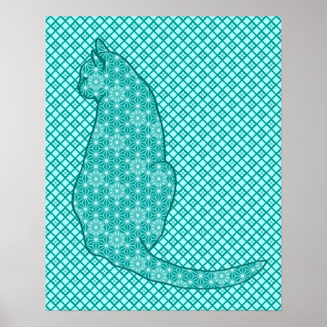 Póster Gato japonés - Turquesa y Aqua (Frente)