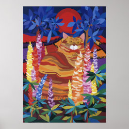 Póster Gato jengibre en el jardín