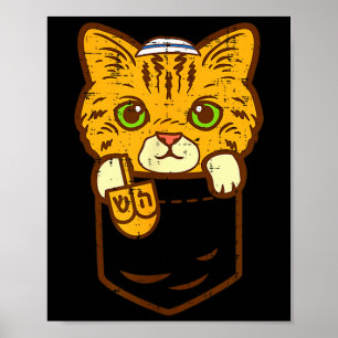 Póster Gato Judío Cket Menorah de Hanukkah Pijama Ch