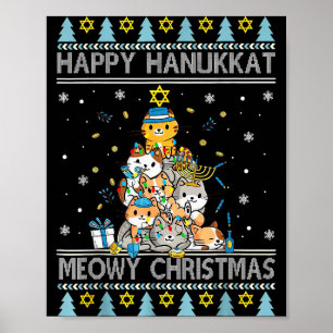 Póster Gato judío Feliz Navidad Feliz Janucá Chrismuk