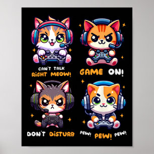Póster Gato Jugador Divertido Videojuegos Juegos Pew Chic