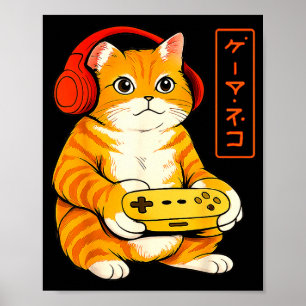 Póster Gato Jugador Japonés Regalos Divertidos de Juegos