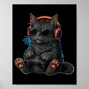Póster Gato Jugador Videojuegos Chicos Adolescentes Hombr