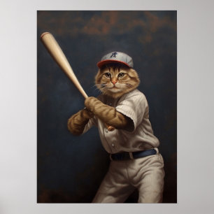 Póster Gato jugando al béisbol