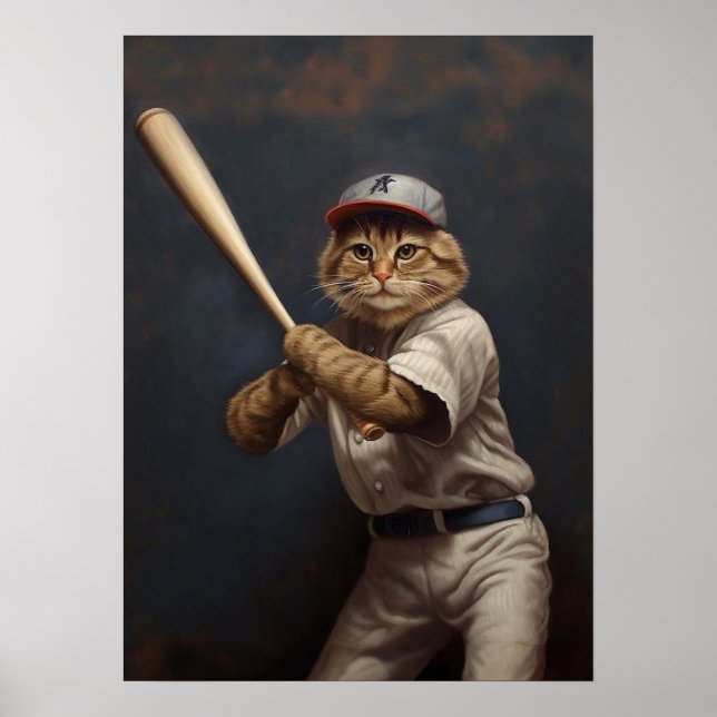 Póster Gato jugando al béisbol (Frente)