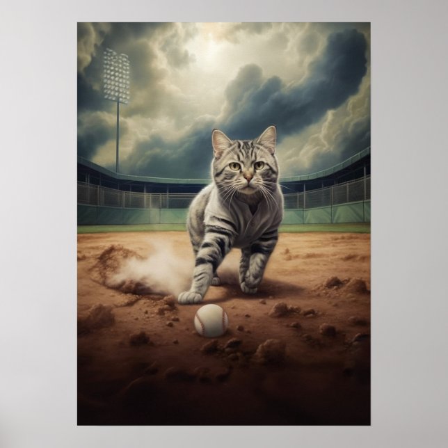 Póster Gato jugando al béisbol (Frente)