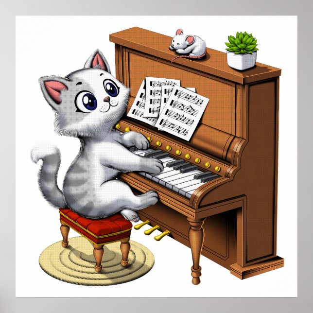 Póster Gato jugando al piano (Frente)