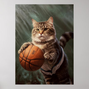 Póster Gato jugando básquetbol