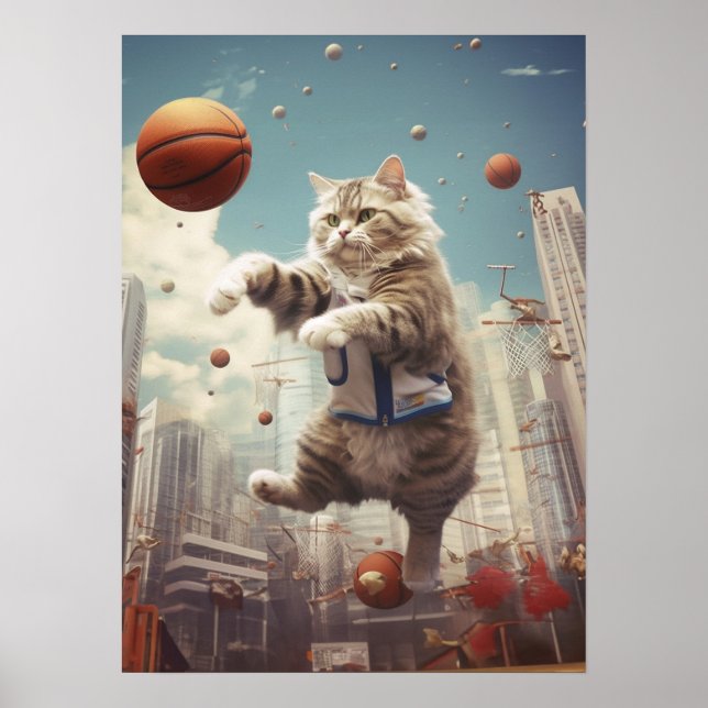Póster Gato jugando básquetbol (Frente)